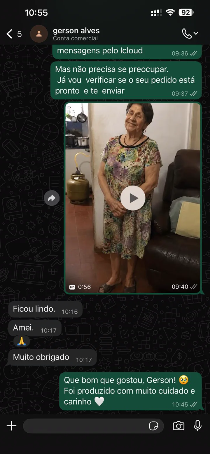 Reação real de um cliente da Eterniza no WhatsApp