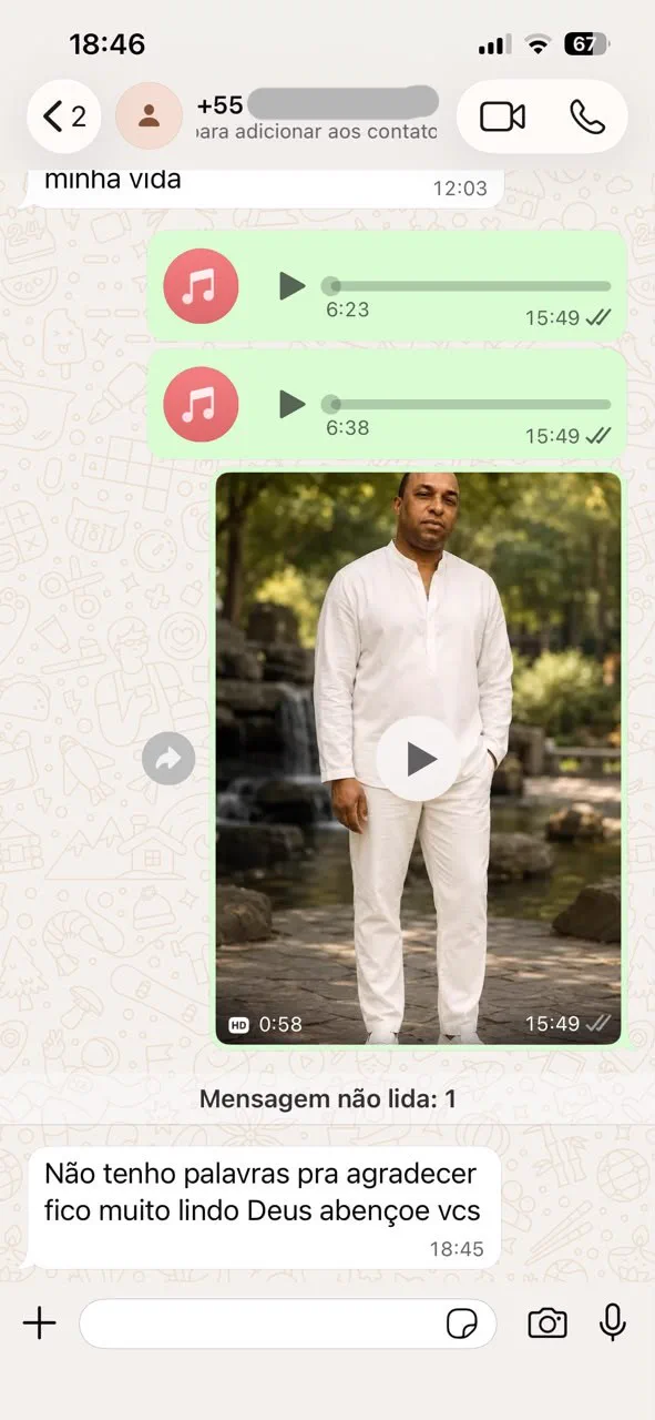Reação real de um cliente da Eterniza no WhatsApp