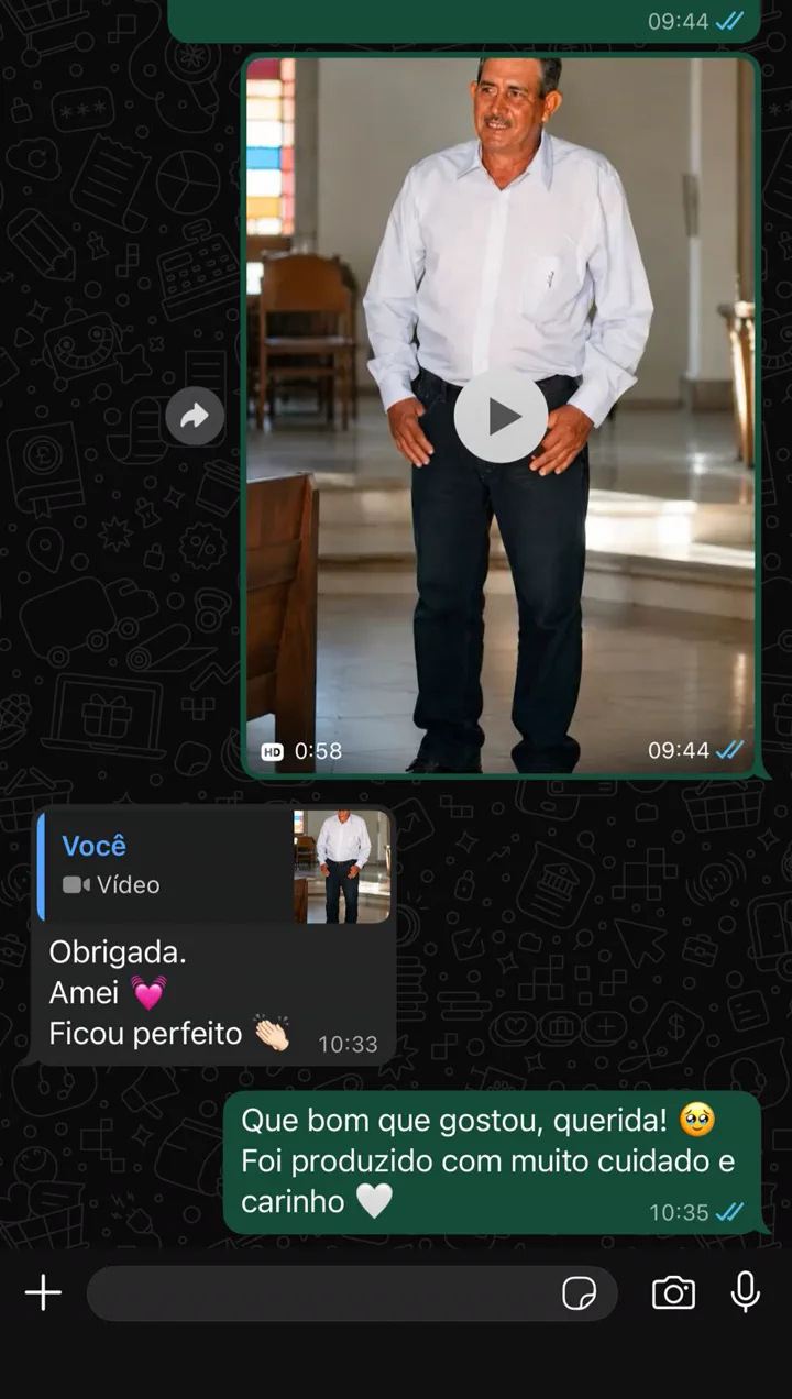 Reação real de uma cliente da Eterniza no WhatsApp